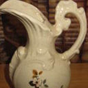 Vase Beige with Floral Design 9 Inches High 5 Inches Wide